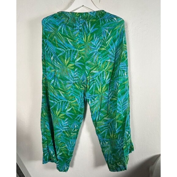 Key Lime Pie Womens Tropical Leaf Print Wide Leg Pants Size Medium Green Summer - Picture 2 of 11